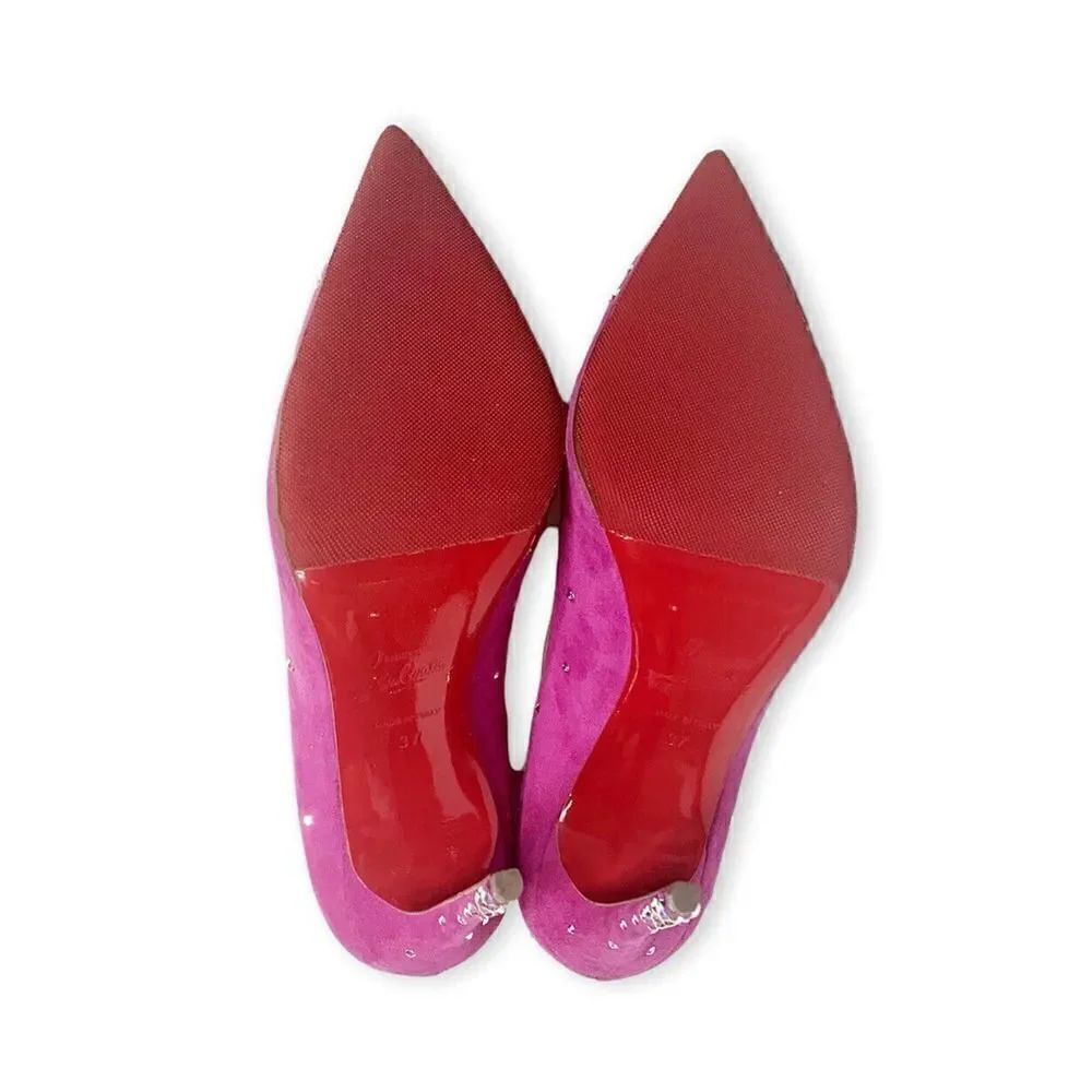 Christian Louboutin Pink Degrastrass 100 Suede/Stress Crystal Heel Pumps Size 37 - Picture 7 of 12